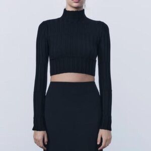 Zara Mockneck Ribbed Black Top Small